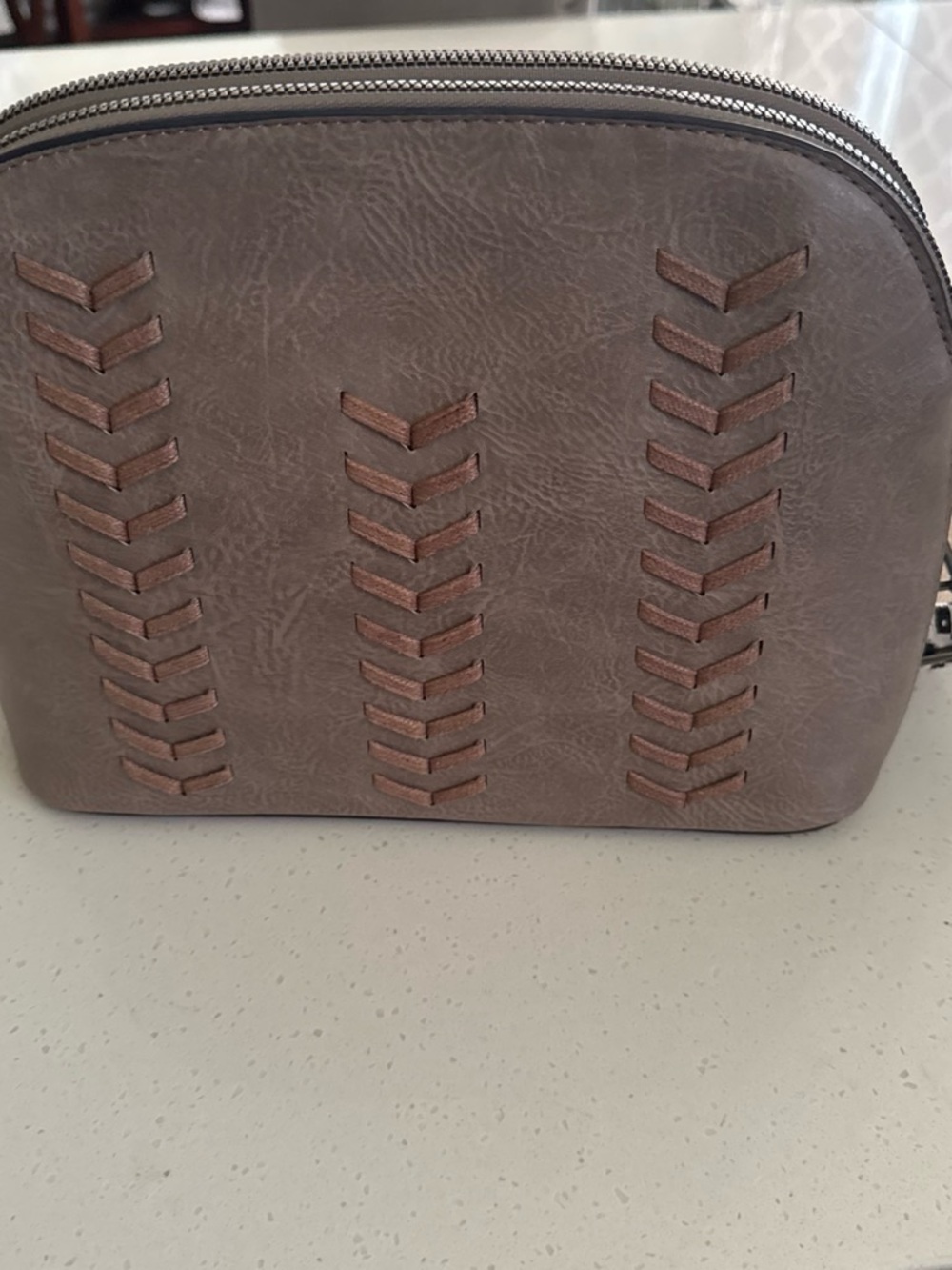 Women’s Cosmetic Pouch in Taupe with Braided Accent